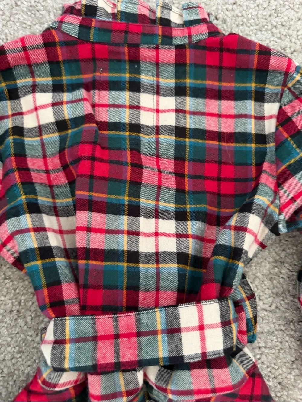 Kiel James Patrick Red Green White Plaid Button-Front Dress with Tie